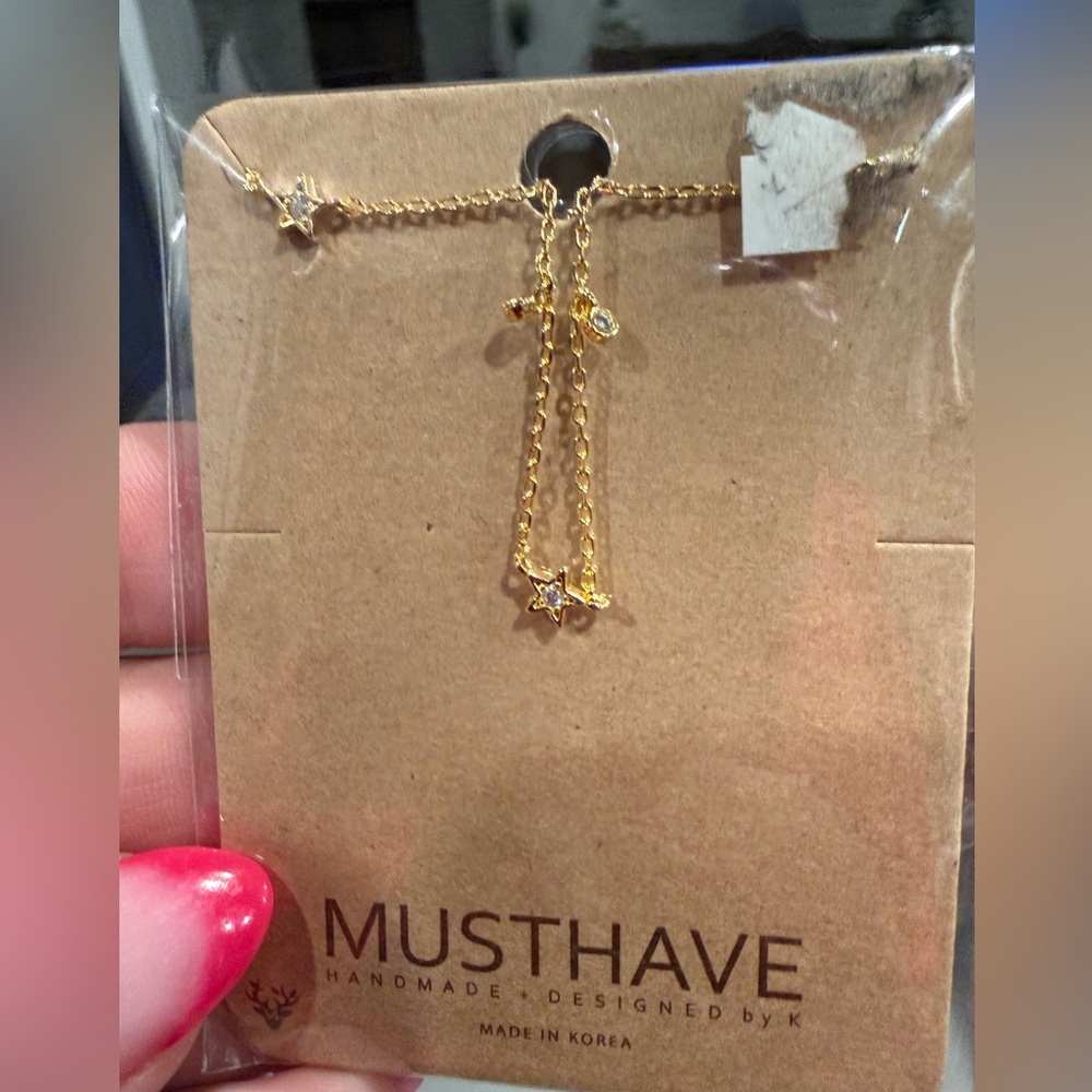 Musthave Gold Star Charm Necklace Dainty Layered Adjustable Chain NWT